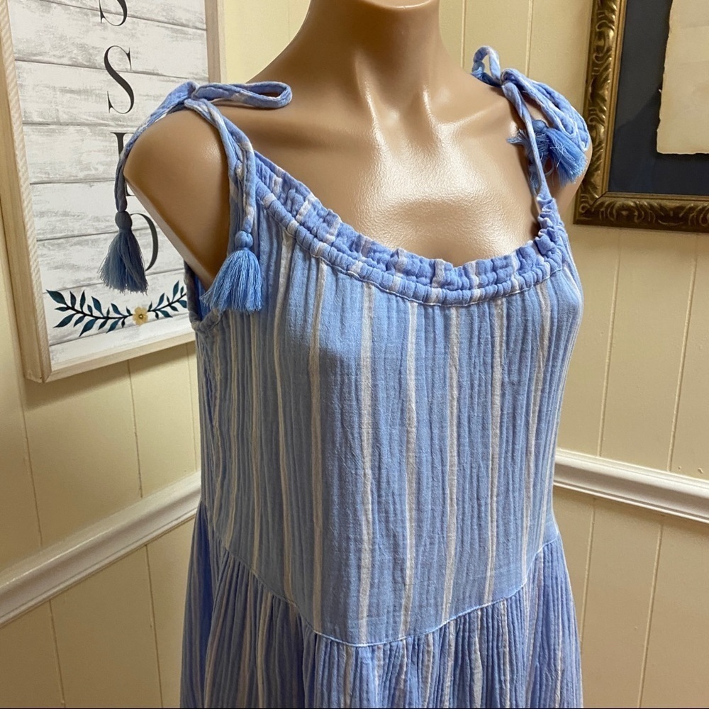 Beachlunchlounge Blue and White Stripe Tassel Tie Dress - Picture 4 of 8